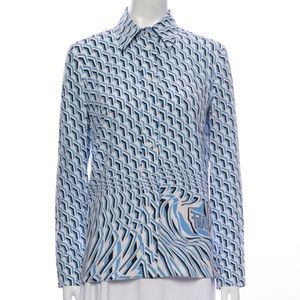 ❌SOLD❌ Prada Geometric Print Blue Silk Button down Shirt Blouse size XS
